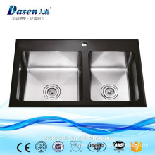 33 Inches Double Bowl With High Class Glass Board Polish Finish 18 Guage Kitchen Sink With Drain Set